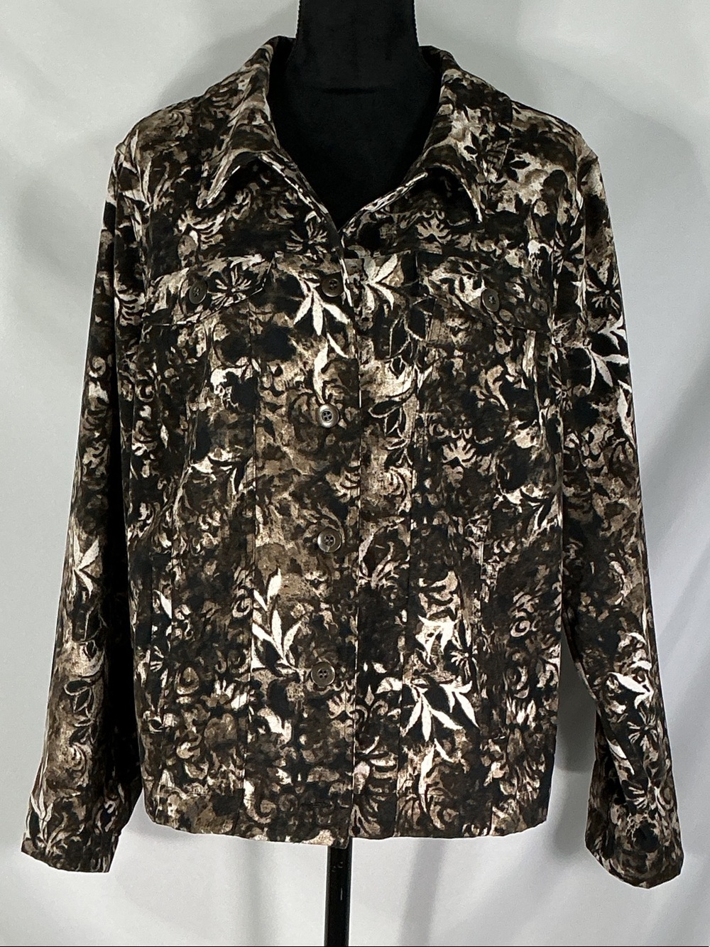 CJ Banks Floral Denim Jacket Plus Size 2X Brown Black Grannycore Button Front
